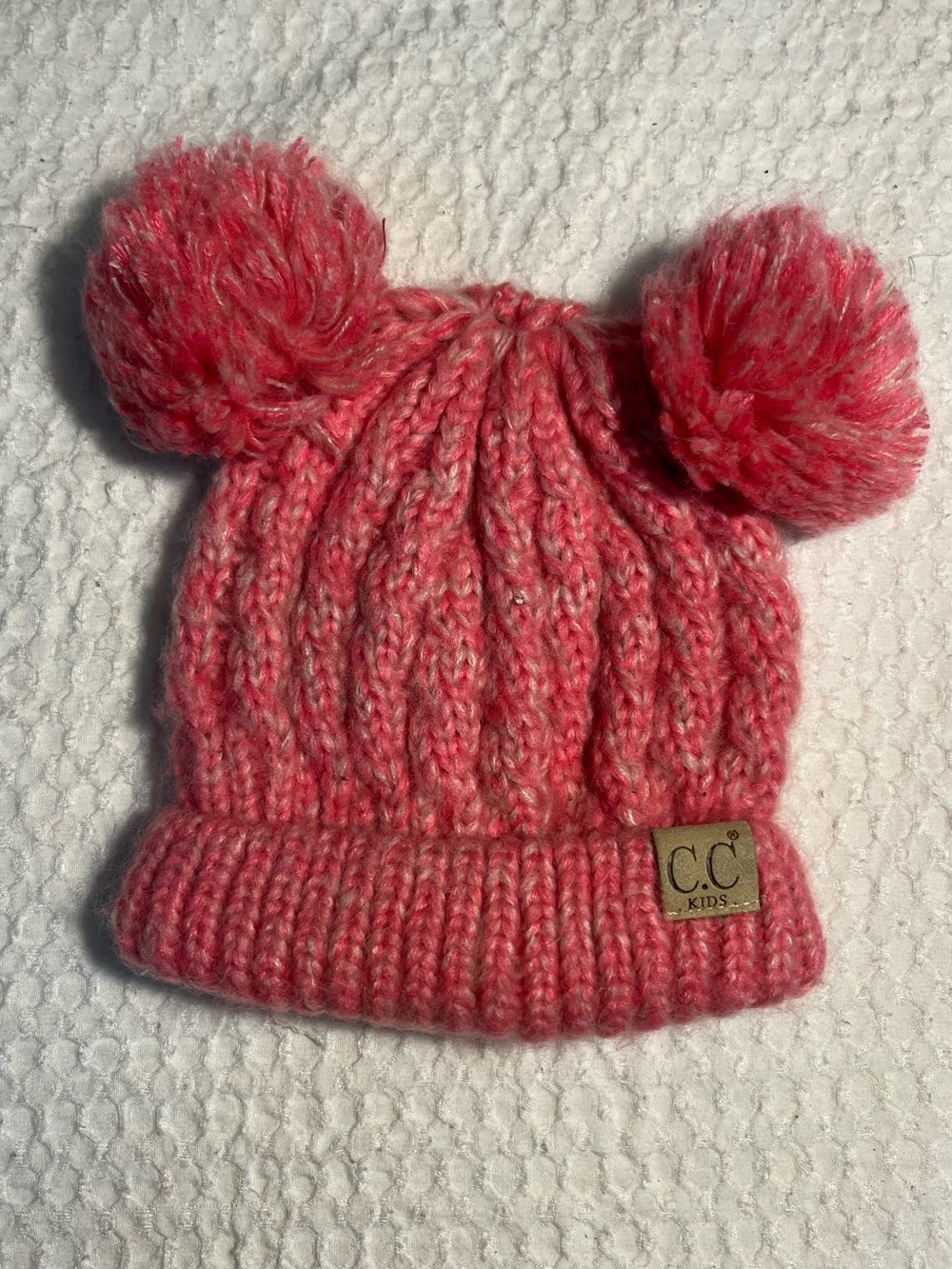 C.C Kids Coral Pink Double Pom Knit Hat